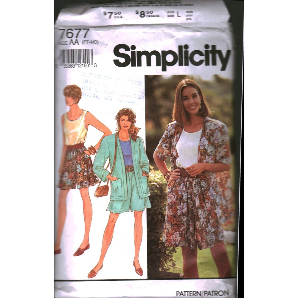 Simplicity 7677 Sewing Pattern Misses Shorts Top Unlined Jacket Size 6-16 PT-MD